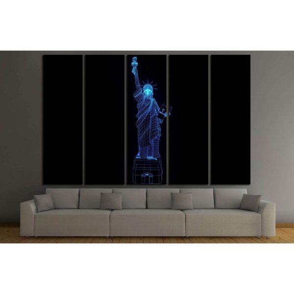 Liberty Statue in Wireframe Hologram Style. Nice 3D Rendering №2566 Ready to Hang Canvas Print on Sale - Image 3