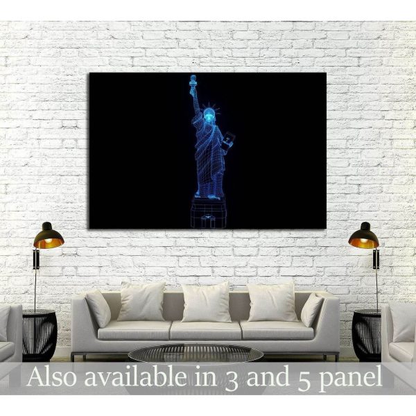 Liberty Statue in Wireframe Hologram Style. Nice 3D Rendering №2566 Ready to Hang Canvas Print on Sale