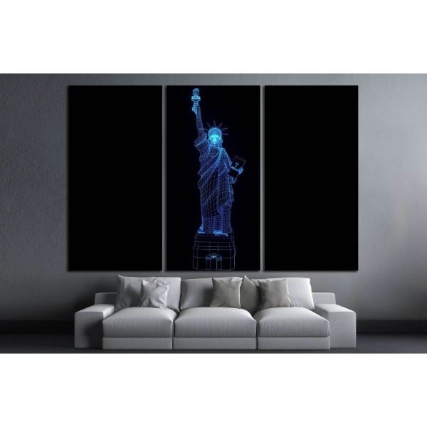 Liberty Statue in Wireframe Hologram Style. Nice 3D Rendering №2566 Ready to Hang Canvas Print on Sale - Image 2