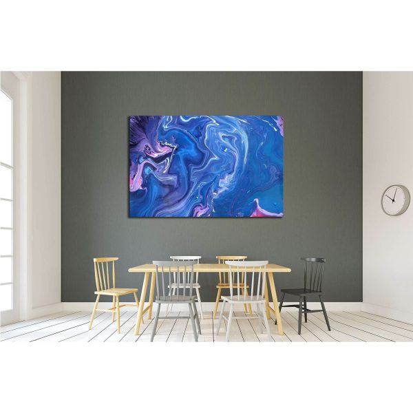 Marble texture. Blue and pink painted waves. Modern artistic design. №2562 Ready to Hang Canvas Print Sale - Image 3