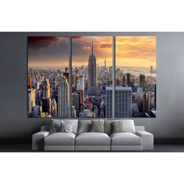 New York skyline at sunset, USA №2072 Ready to Hang Canvas Print Cheap - Image 2