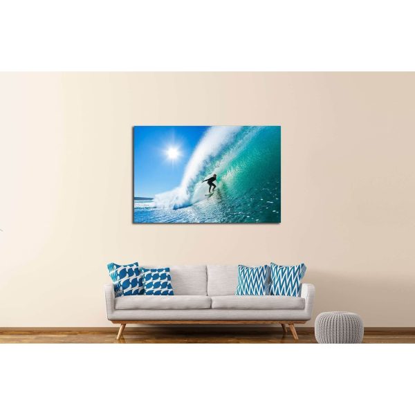 Surfer on Amazing Blue Wave in the Barrel, Epic Tube №2496 Ready to Hang Canvas Print Online Sale - Image 3