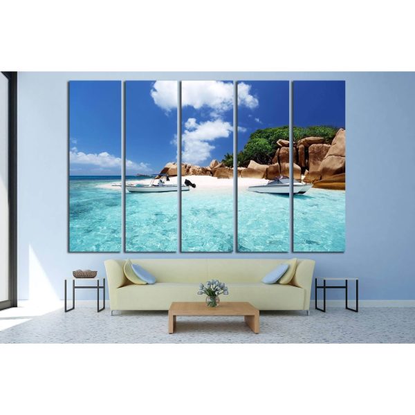 speed boat on the beach of Coco Island, Seychelles №2512 Ready to Hang Canvas Print Sale - Image 2
