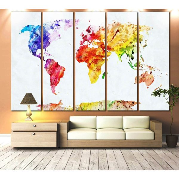 Watercolor World Map №705 Ready to Hang Canvas Print Online Sale