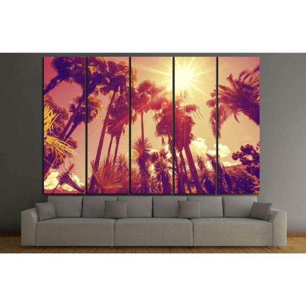 Sun shining through tall palm trees №897 Ready to Hang Canvas Print Sale - Image 3