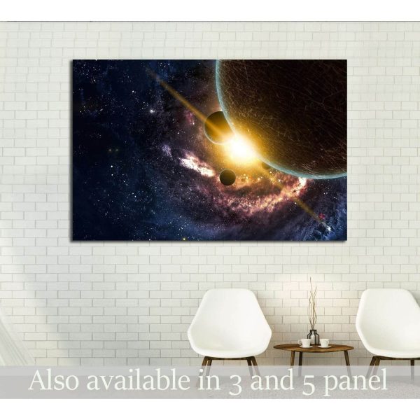 Planets over the nebulae in space №2463 Ready to Hang Canvas Print Online Hot Sale