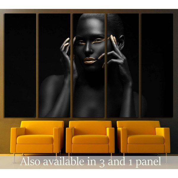 black girl with golden lips and the gold on the tips of the fingers №2468 Ready to Hang Canvas Print Online