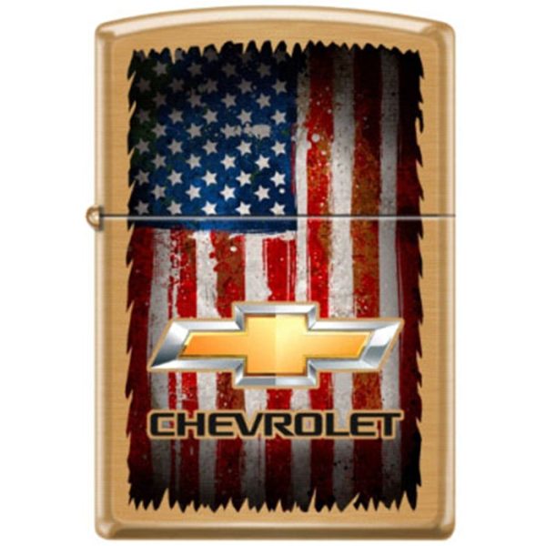 Zippo Lighter - Chevy Bowtie w  Flag For Discount