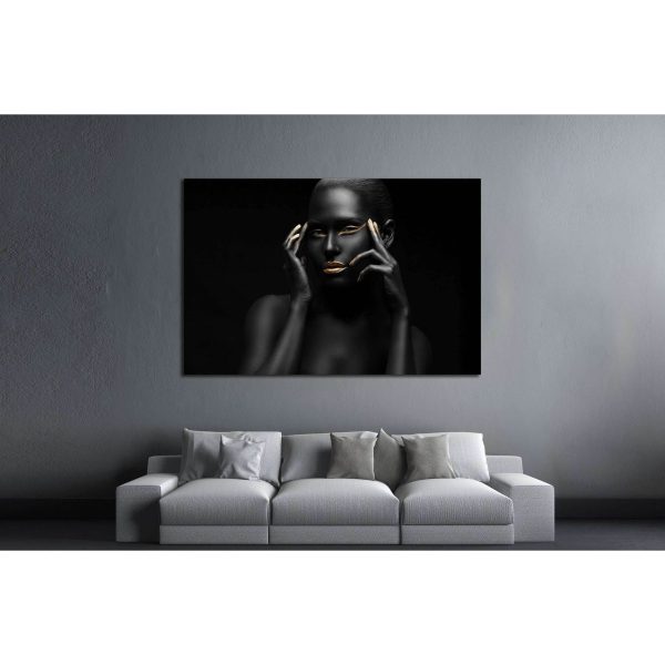 black girl with golden lips and the gold on the tips of the fingers №2468 Ready to Hang Canvas Print Online - Image 3