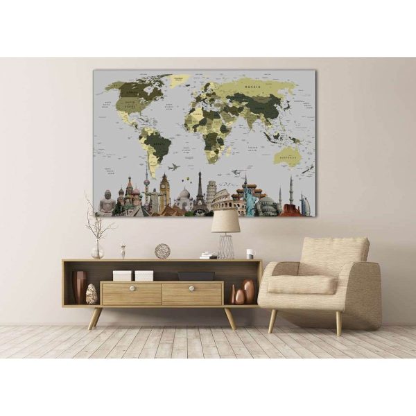 World Map With Landmarks №107 Ready to Hang Canvas Print Online Sale - Image 2