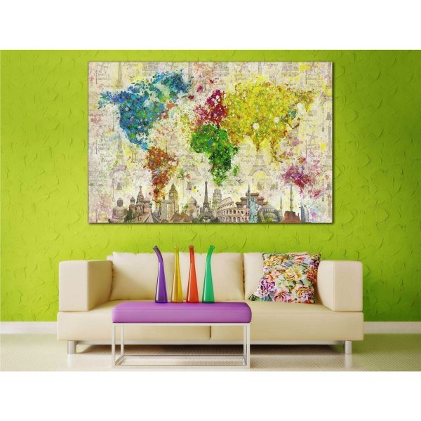 Color Splashes World Map №701 Ready to Hang Canvas Print For Cheap - Image 2