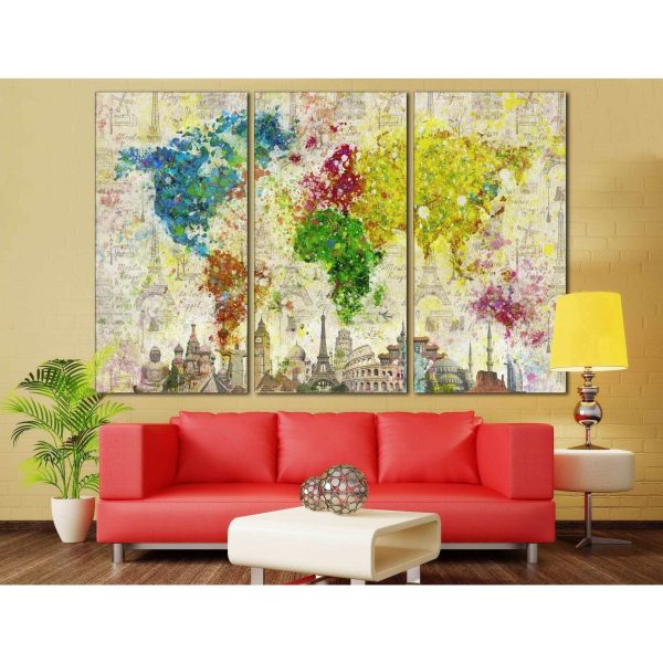 Color Splashes World Map №701 Ready to Hang Canvas Print For Cheap - Image 4
