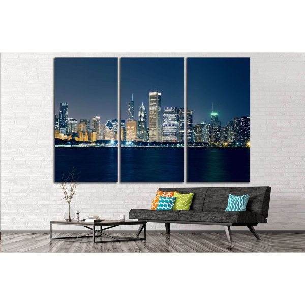 Night View On Chicago Skyline №2149 Ready to Hang Canvas Print For Cheap - Image 2