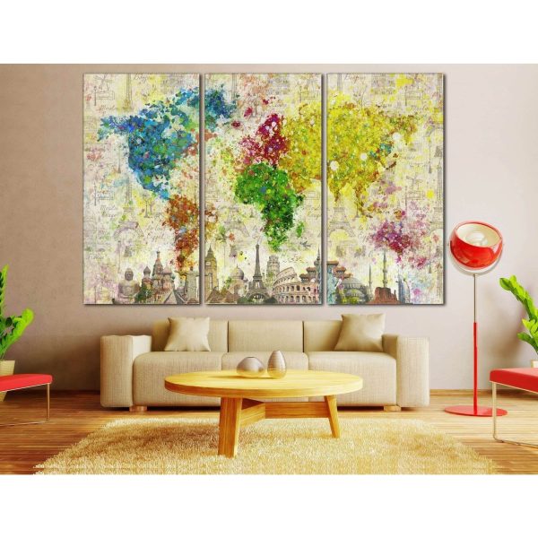 Color Splashes World Map №701 Ready to Hang Canvas Print For Cheap - Image 3