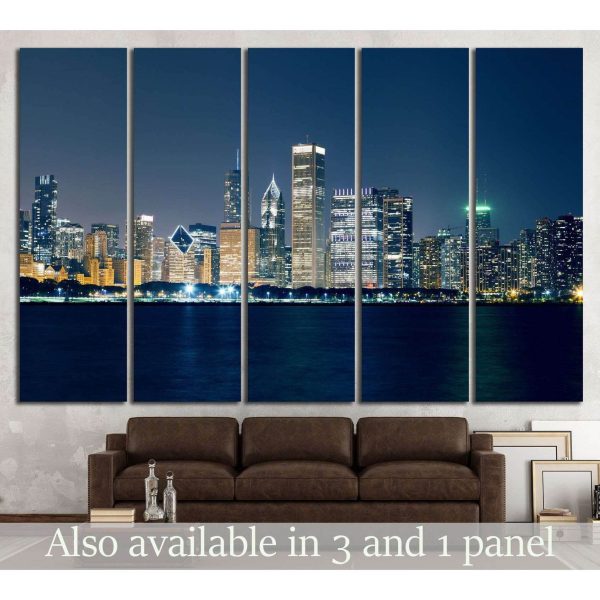 Night View On Chicago Skyline №2149 Ready to Hang Canvas Print For Cheap