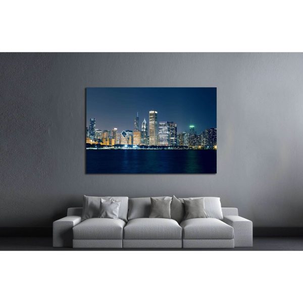 Night View On Chicago Skyline №2149 Ready to Hang Canvas Print For Cheap - Image 3