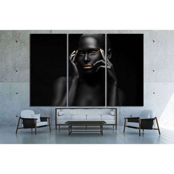 black girl with golden lips and the gold on the tips of the fingers №2468 Ready to Hang Canvas Print Online - Image 2