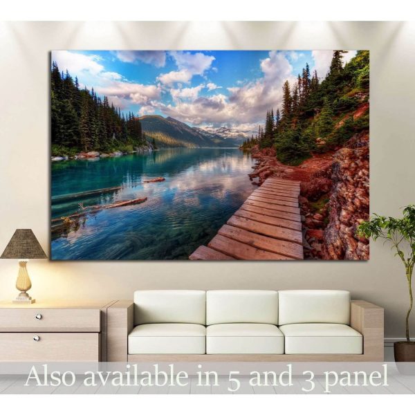 Mountain lake and evergreen trees №649 Ready to Hang Canvas Print Discount