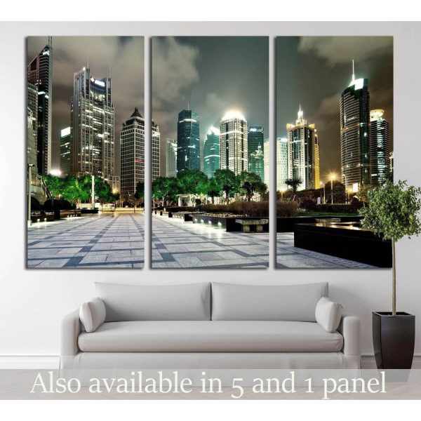beautiful night scene in shanghai financial center №2238 Ready to Hang Canvas Print For Discount
