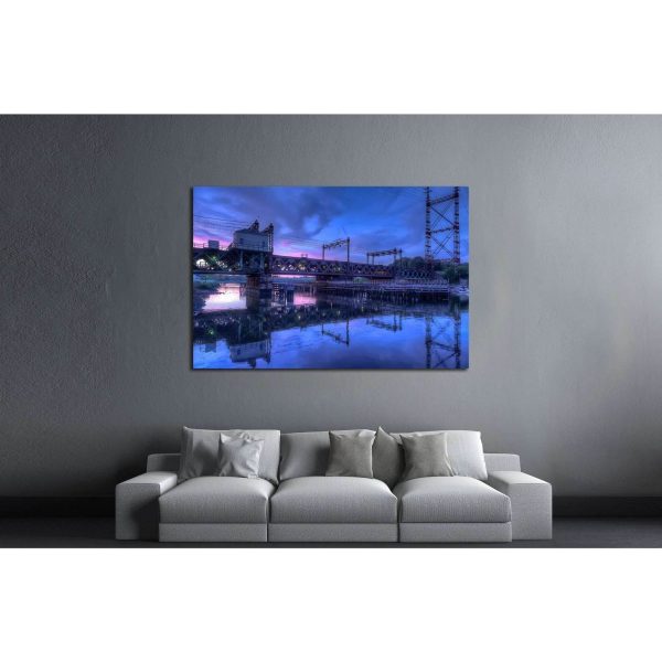 Rusty train bridge going over the harbor under a pink sunset №2062 Ready to Hang Canvas Print Sale - Image 3