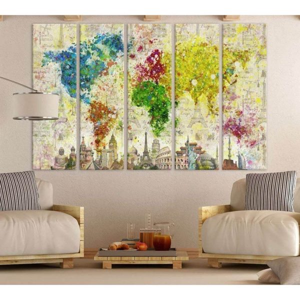 Color Splashes World Map №701 Ready to Hang Canvas Print For Cheap