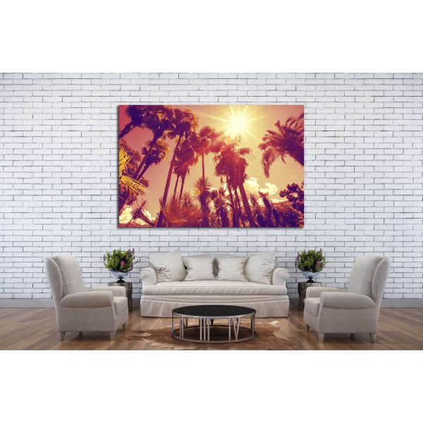 Sun shining through tall palm trees №897 Ready to Hang Canvas Print Sale - Image 2