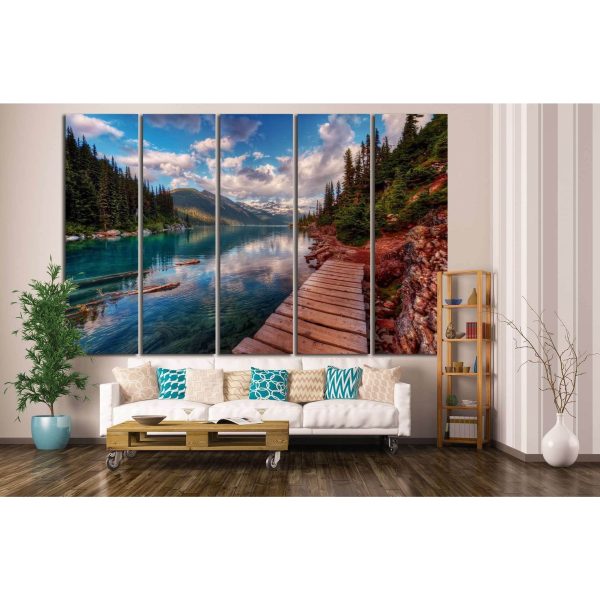 Mountain lake and evergreen trees №649 Ready to Hang Canvas Print Discount - Image 2