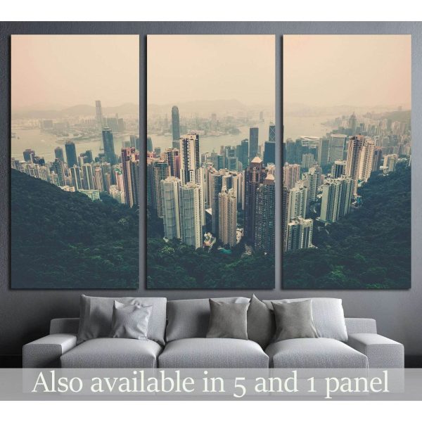 Haze Hong Kong downtown view from Victoria peak. Filtered shot №2314 Ready to Hang Canvas Print Discount