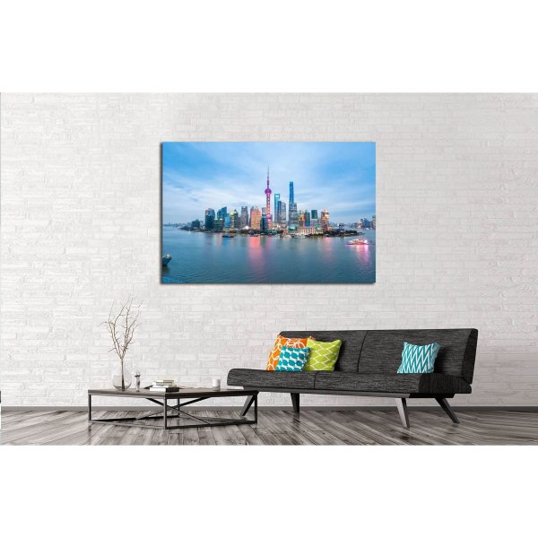 beauty of the east China metropolis ,shanghai skyline in nightfall №2311 Ready to Hang Canvas Print Hot on Sale - Image 3